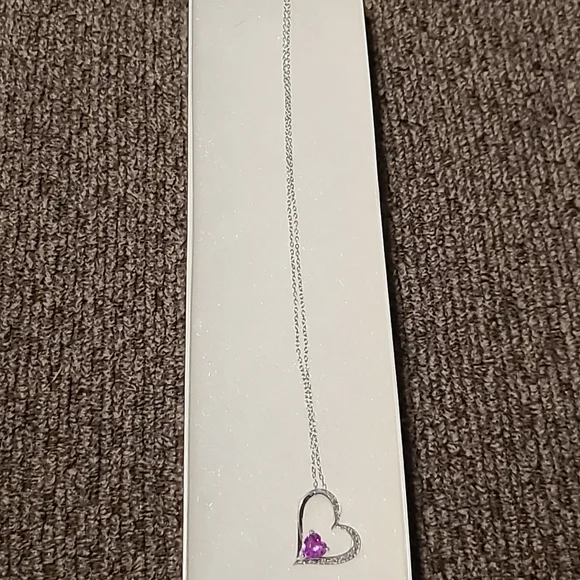 STERLING SILVER GENUINE DIAMOND LAB CREATED PINK SAPPHIRE PENDANT 18" - Picture 4 of 8